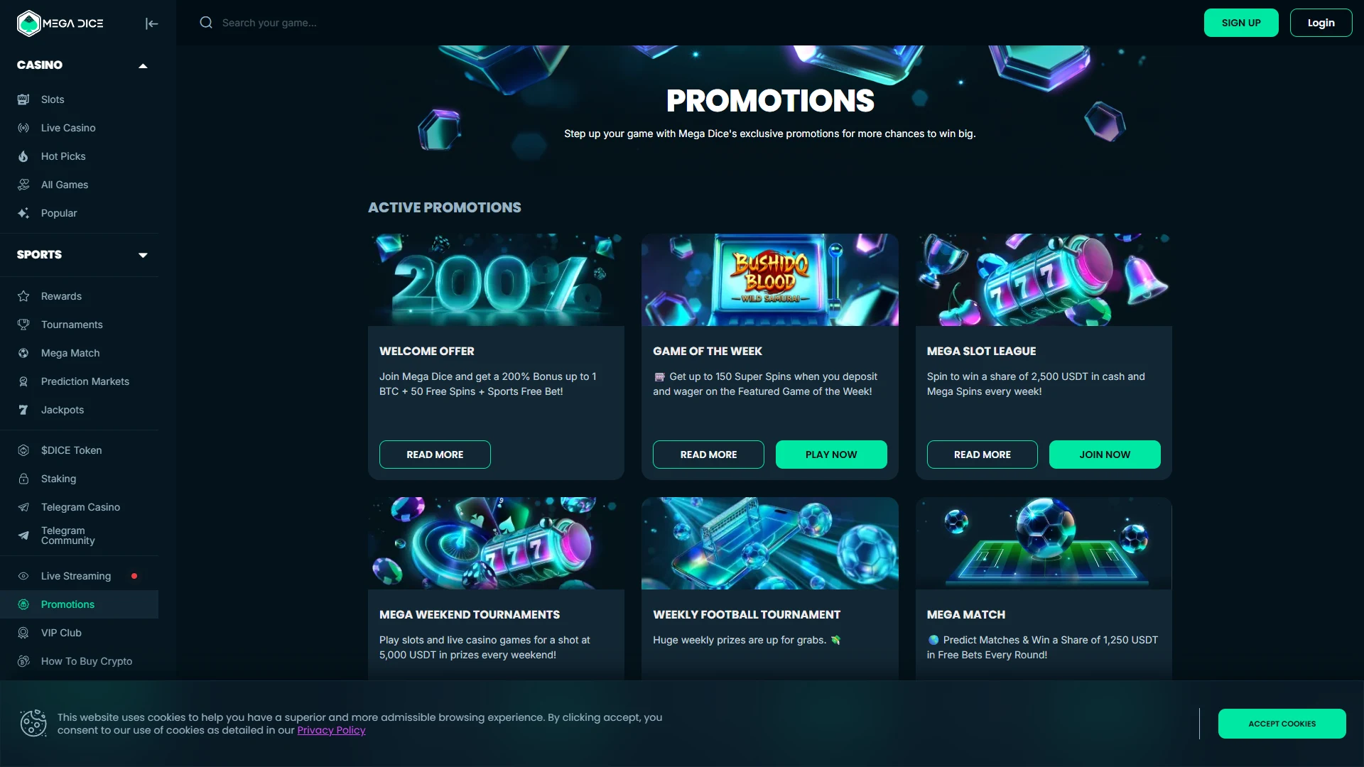 Megadice promotions page